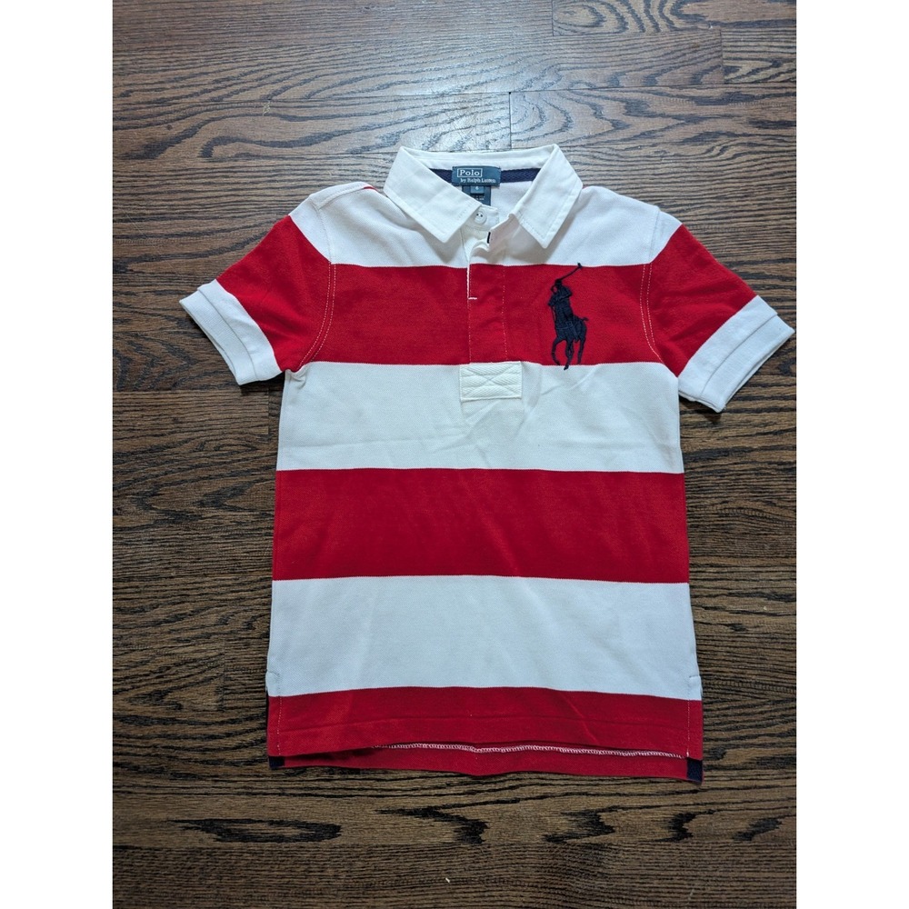 Boys Polo Ralph Lauren Red White Big Blue Pony Rugby Polo Shirt Size 6 Classic